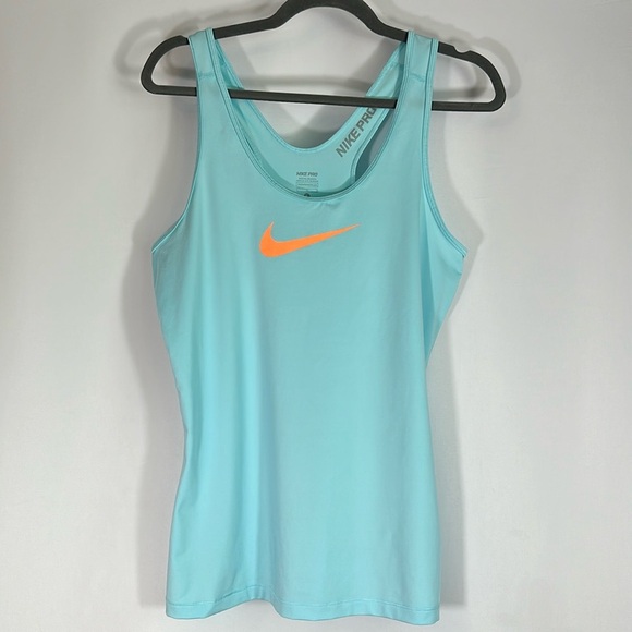 Nike Pro Bright Blue Logo Racerback Tank Top Large - Picture 1 of 7